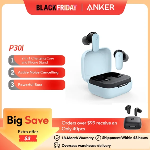 Soundcore by Anker P30i Fones de ouvido com cancelamento de ruído