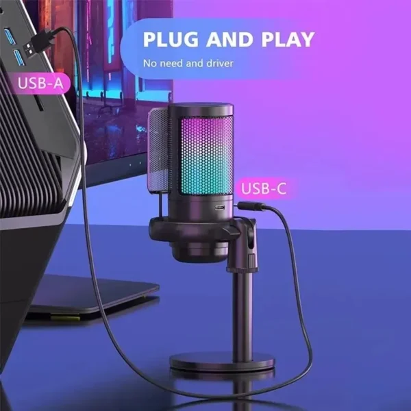 Microfone USB de estúdio profissional para PC, streaming, jogos, YouTube, vídeo, canto, jogos, gravação, PS4, RGB, anti-spray, microfone - Image 5